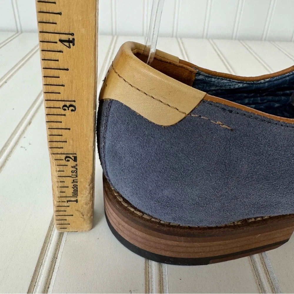 Men's Blue Suede Lace-Up Dress Shoes with Tan Accents